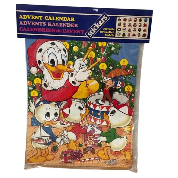 Vtg Disney Donald Duck Advent Calendar w Stickers 24 Windows Christmas Denmark - Picture 1 of 8